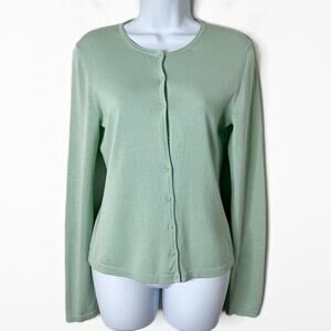 Company Ellen Tracy Women's Cardigan Sweater M Mint Green Button Front Crew Neck